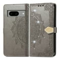 thumbnail image 3 of Feishell Flip Wallet Case for Google Pixel 9 / 9 Pro, Bling Diamond Embossed Cover [Premium PU Leather+TPU Bumper][3 Card Slots][Stand Function][Magnetic Closure][Wrist Strap] Shockproof Case,Gray, 3 of 11