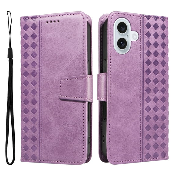 ELEHOLD Wallet Case for iPhone 17, Shockproof Leather Folio Kickstand Case with Card Slots and Strap,Purple