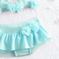 thumbnail image 5 of Xudanell Baby Girl Flower Swimsuit 3Pcs Halter Triangle Tops Ruffle Bottoms Sun Hat Bikini Set Bathing Suit Swimwear (Light Blue, 18-24 Months), 5 of 6