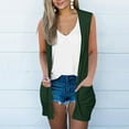 thumbnail image 2 of Htigea Women's Long Vest Solid Color Sleeveless Open Front Duster Cardigan Lightweight Everyday Casual Tops Army Green S, 2 of 5