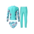 thumbnail image 2 of Mufeng Girls 3Pcs Swimsuit Long Sleeve Rash Guard Swim Jacket+Briefs+Leggings Kids Surfing Bathing Suit Palm Leaves 14, 2 of 7