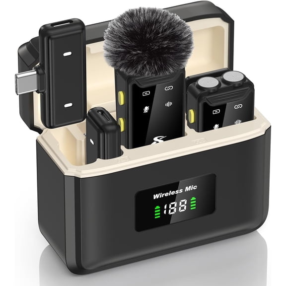 Wireless Microphones for iPhone/iPad/Android/Camera, Dual Microphones, Mini Microphones, Noise Cancelling Clip, USB-C Charging for YouTube/TikTok/Live Stream, for Video Recording