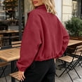 thumbnail image 4 of Antinious Women Casual Zip Jacket Collar Drawstring Pocket Solid Long Sleeve Comfy, 4 of 5