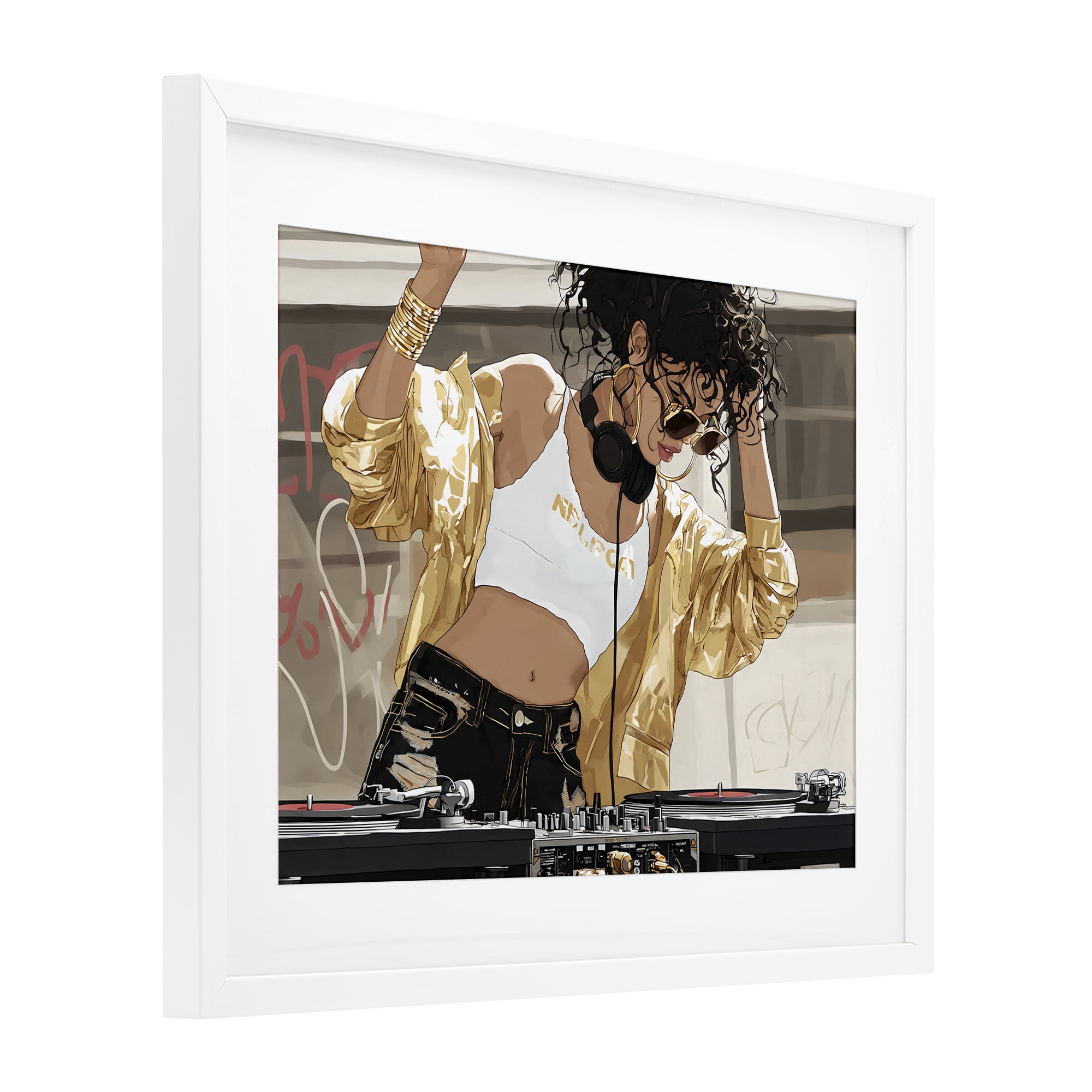 Stupell Industries Gold Accented DJ White Framed Print Under Glass, design by Franklyn Gregory