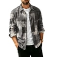 thumbnail image 2 of Men's Corduroy Streetwear Color Block Button Down Shirt, Geometric Print Long Sleeve Lapel Casual Top, Loose Fit Fall Daily Clothes with Chest Pocket Dark Gray M, 2 of 6