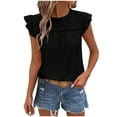 thumbnail image 2 of lcziwo Womens Fitted Sleeveless Top Eyelet Breathable Ruffle Round Neck Tank Top Solid Color Summer Casual Top Shirt Black M, 2 of 6