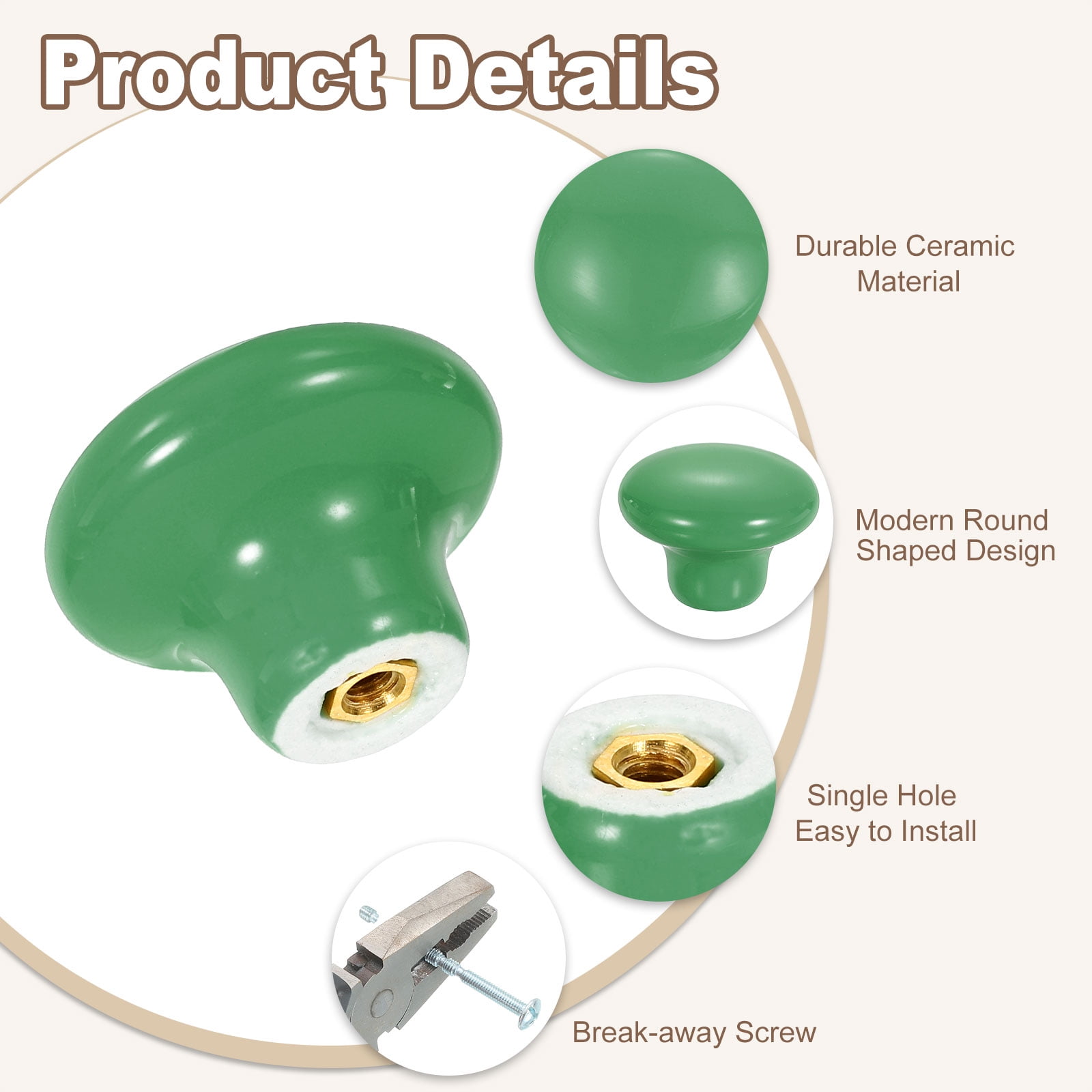 Uxcell 12 Pack Ceramic Cabinet Knobs, 32mm/1.26" Mushroom Round Shaped Drawer Knobs Dresser Knob Pulls Handle with Screws for Wardrobes Bedroom Furniture Closet Cupboard, Green
