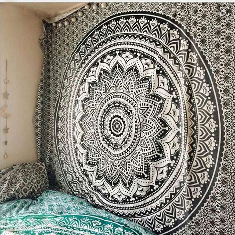 Indian Yin Yang Tapestries Mandala Wall Hanging Black And White Bedspread Throw 