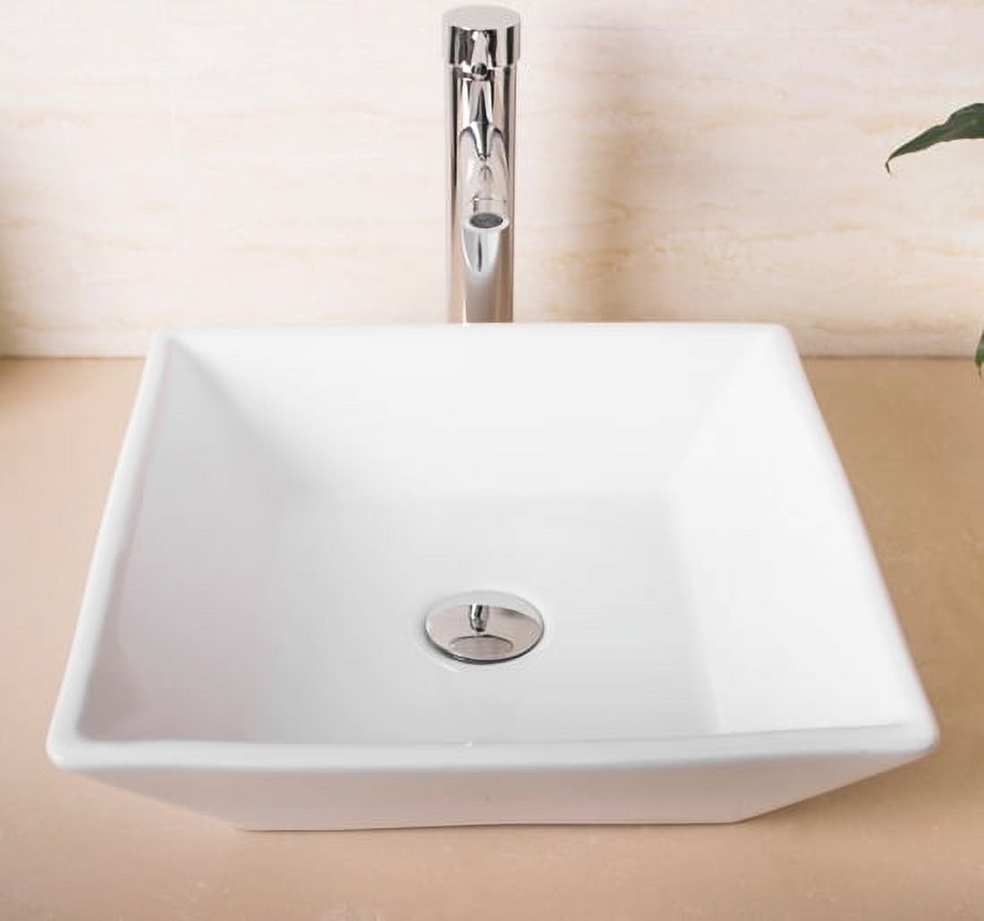 Walcut Modern Bathroom White Square Porcelain Ceramic Vessel Sink Bowl & Faucet Combo