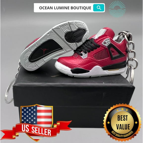 OLB-A Pair of AJ4 Red Bull Keyring With Small Shoe Box|Great Gift