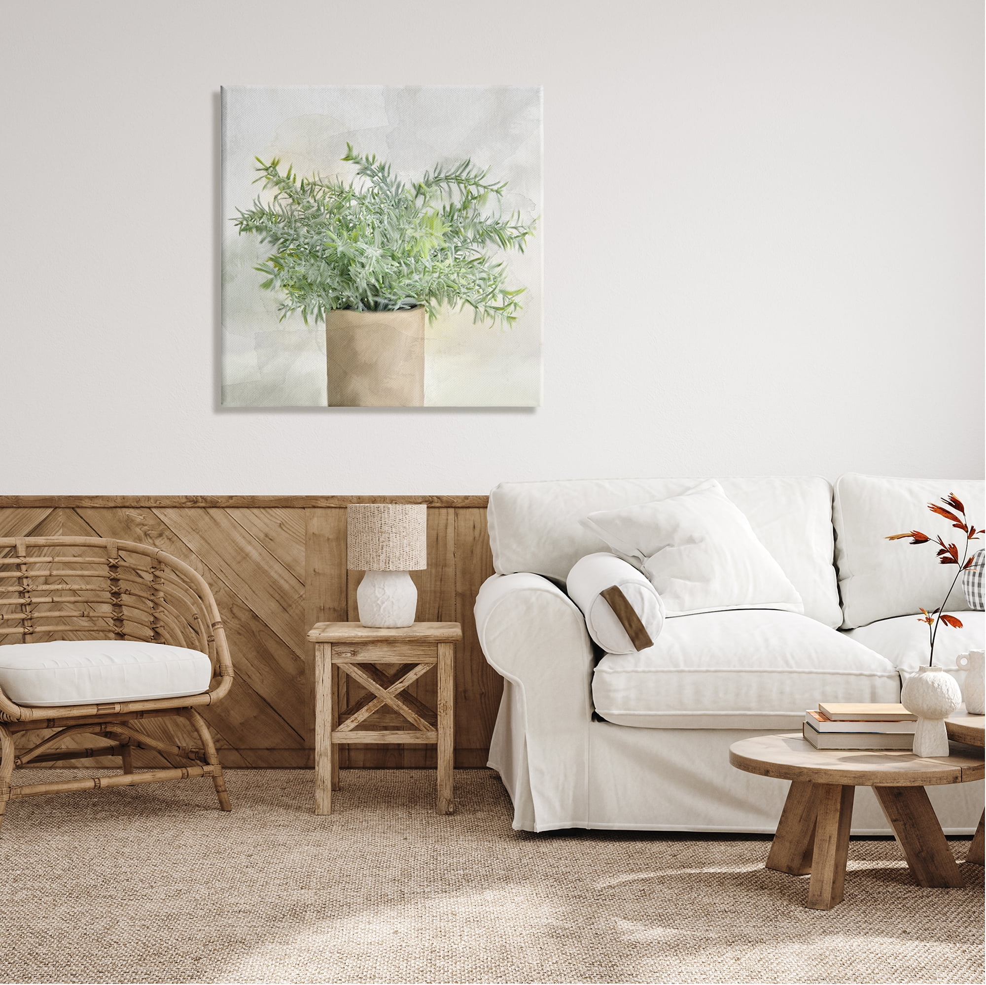 Stupell Industries Rustic Potted Herb Plant Overflowing Leaves Design Painting Gallery Wrapped Canvas Print Wall Art, Design by Kim Allen