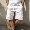 thumbnail image 2 of Mens Linen Cargo Shorts Casual Drawstring Shorts Relaxed Fit Summer Beach for Men White M, 2 of 4