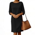 thumbnail image 6 of ClodeEU Women's Long Sleeve Crew Neck Midi Dress with Pockets, Solid Color Casual Loose Knee Length Dress Black,Women's Plus L, 6 of 6