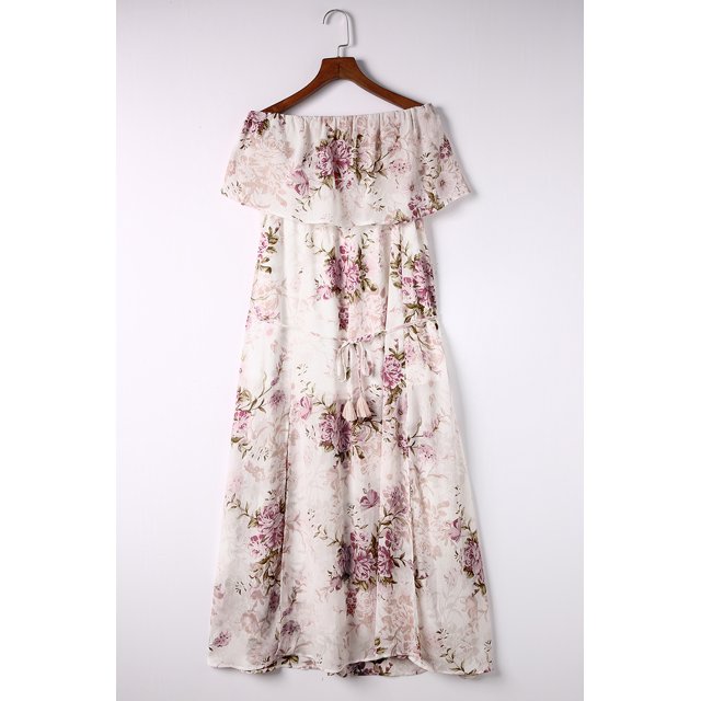 ABPHQTO Vestido largo de tubo sin tirantes con estampado floral rosa para mujer