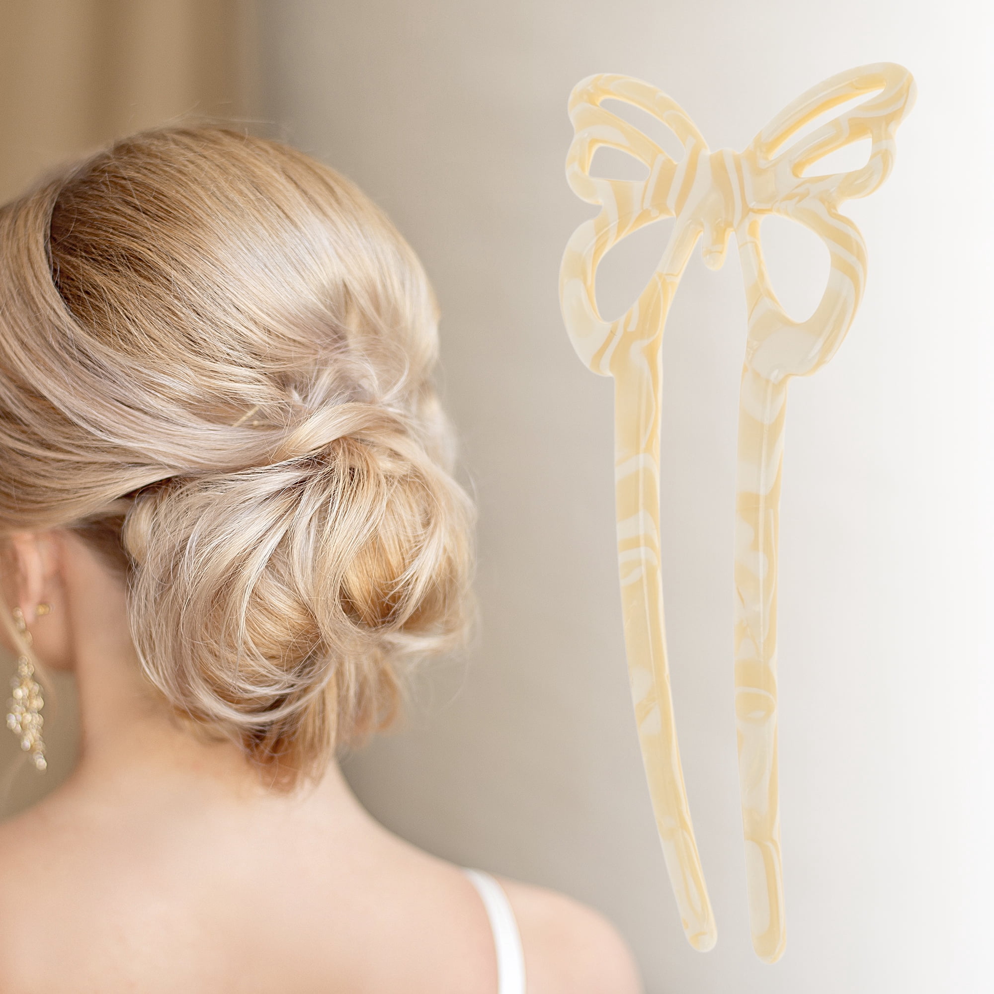 Unique Bargains Butterfly Hair Stick Fork Pins for Women 1 Pc White
