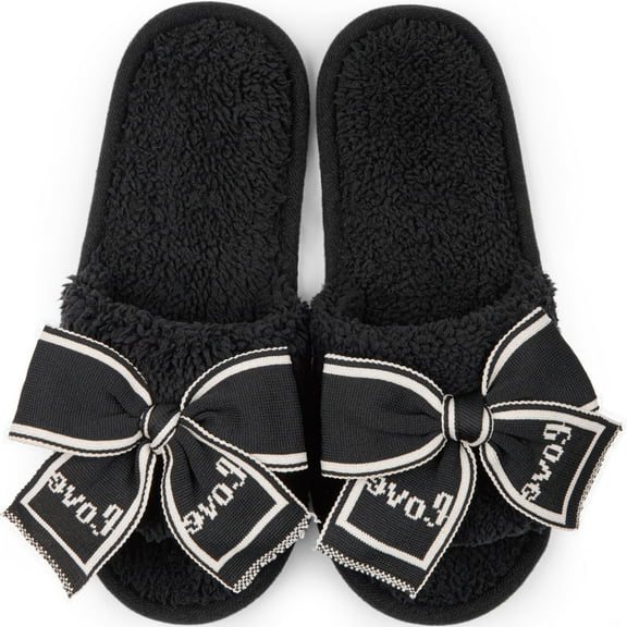Bergman Kelly Fuzzy House Slippers for Women, Open Toe Fluffy Faux Fur Slides w/ Cute Bow