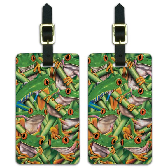 Red Eye Tropical Rainforest Frogs Luggage ID Tags Suitcase Carry-On Cards - Set of 2