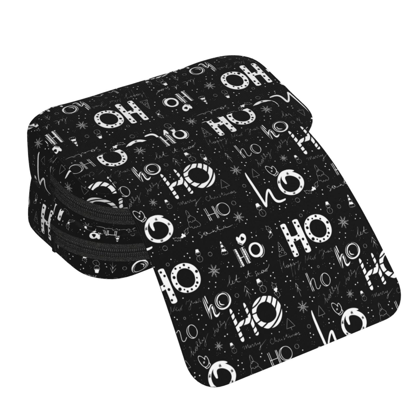 Rateoe Ho-Ho-Ho 2 Pattern Double Clamshell Pen Case, Storage Organizer with Two Zipper Compartments– Holds Up to 50 Pencils & Pens