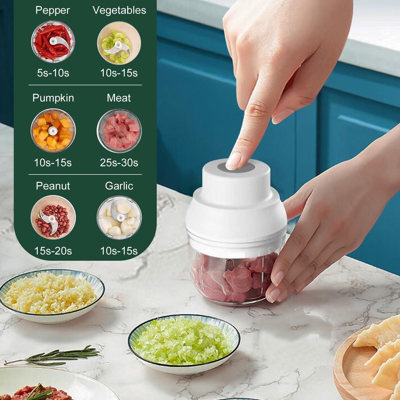 Electric Garlic Chopper 250ML, Mini Vegetable Chopper 2 in 1 Food Chopper Garlic Mincer with Egg Beater, Onion Chopper, USB Portable Small Food Processor for Veggie, Garlic, Ginger, Chili