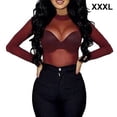 thumbnail image 2 of Camisa de la base de la mujer Sexy manga larga ver a través de la camiseta transparente de la dama ocasional camiseta Cuello redondo Club de fiesta Club femenino Tops Spring Wine Red XXXL Monstrate AP008921-12, 2 of 7