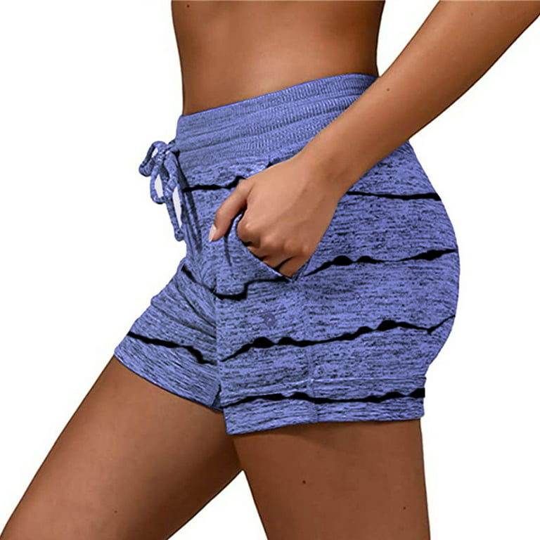 Finelylove Casual Shorts For Women Colorfulkoala Biker Shorts Shorts High  Waist Rise Striped Blue S