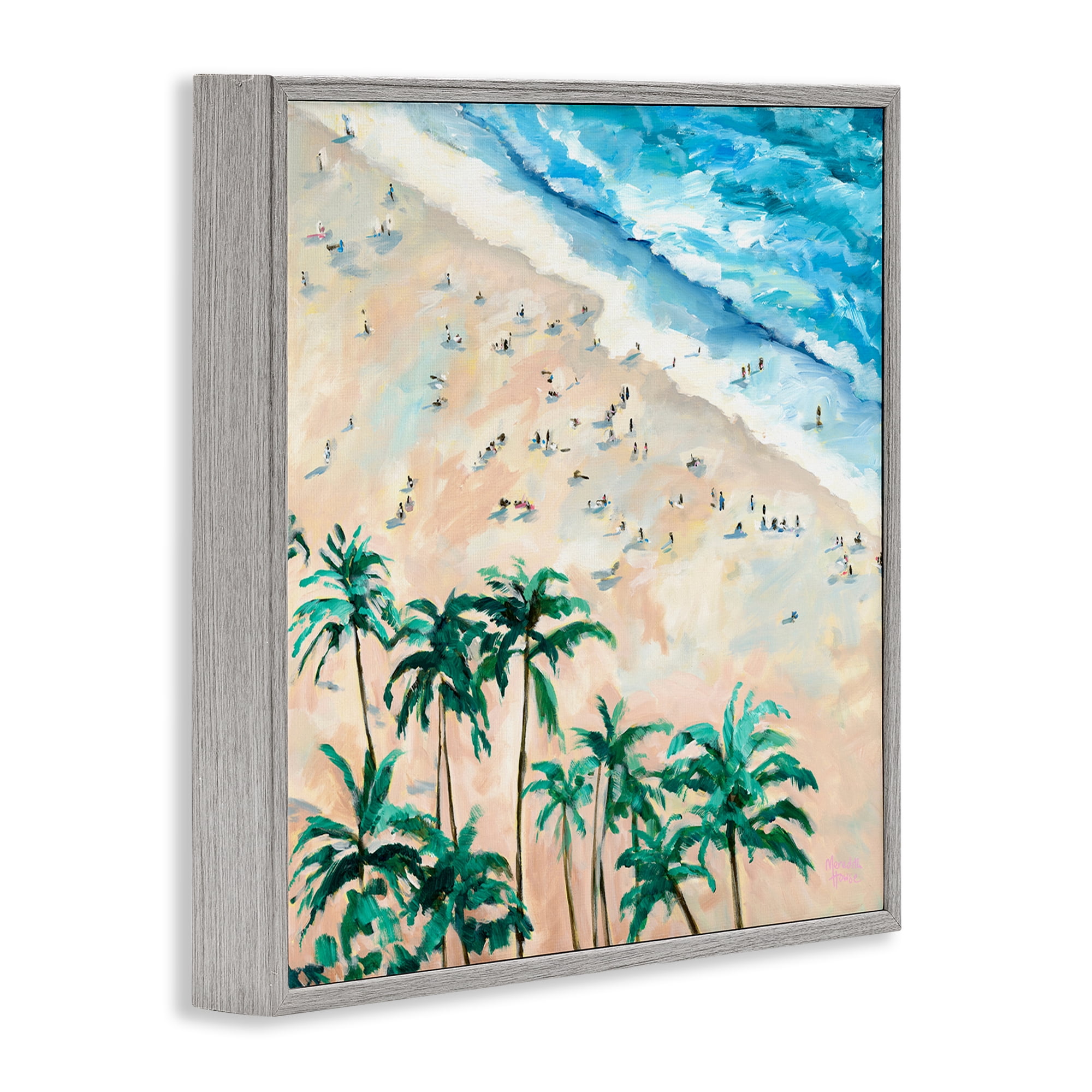 Stupell Industries Waikiki Beach Overview Gray Framed Giclee Art, design by Meredith Howse