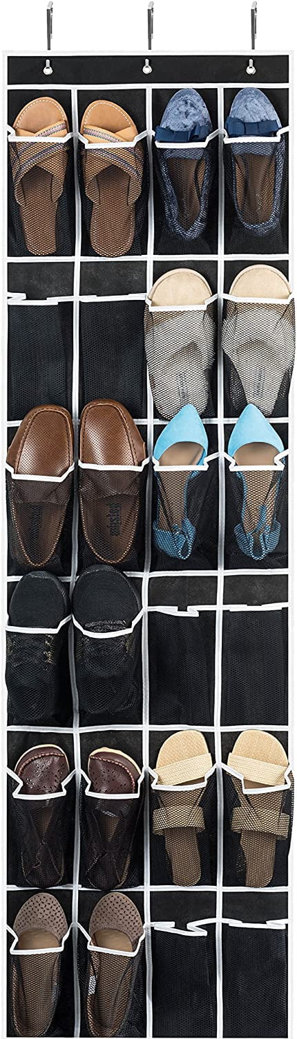 zober over the door shoe organizer - 24 breathable pockets, hanging shoe holder for maximizing shoe storage, accessories, toiletries, laundry items. 64in x 18in