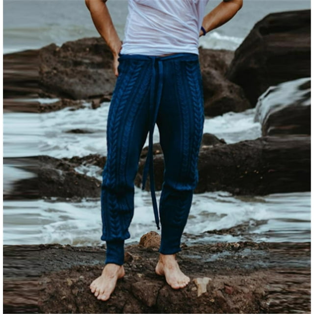 LEEy-world Mens Sweatpants Men's Cotton Linen Beach Pants Loose Casual Drawstring Wasit Slacks with Pocket Blue,M