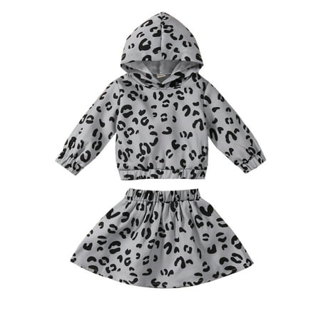 

LisenraIn Toddler Girls Clothes Leopard Printed Hooded Tops Skirts Outfits