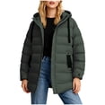 thumbnail image 5 of Women's Solid Color Hooded Zipper Parka Jacket Coat with Pockets Long Sleeve Casual Daily Wear Fashion Outerwear for Fall Winter Travel | CSEONE,Army Green L, 5 of 9