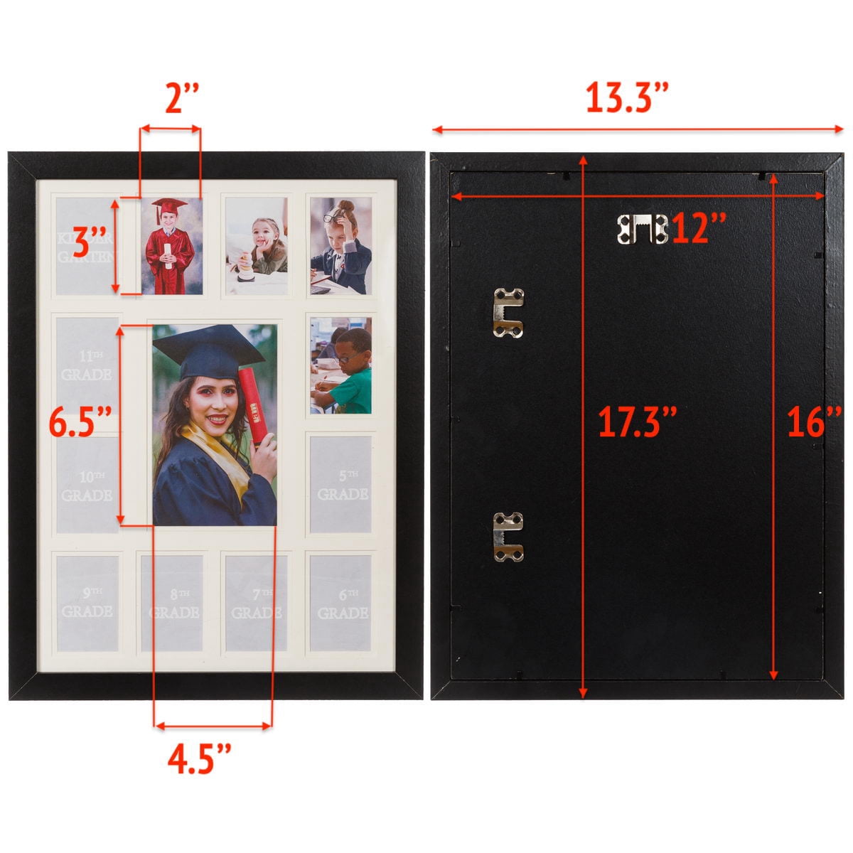 WOOD SIDE ORBIS School Years Picture Collage Frame with Double White Mat, Displays 5x7 & Twelve 2.5x3.5 Photos