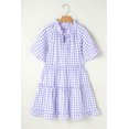 thumbnail image 6 of Women's Lavendula Plaid Ruffle Wide Short Sleeve Babydoll Mini Dress - [ZhiHiMeRi] | (US 12-14)L, 6 of 12