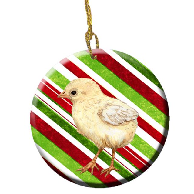 Baby Chick Candy Cane Holiday Christmas Ceramic Ornament, 2.81 Dia