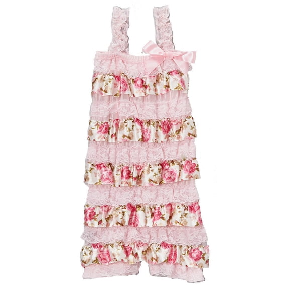 Wenchoice Girl's Pink Flower Ruffle Lace Romper - S(6M-12M)