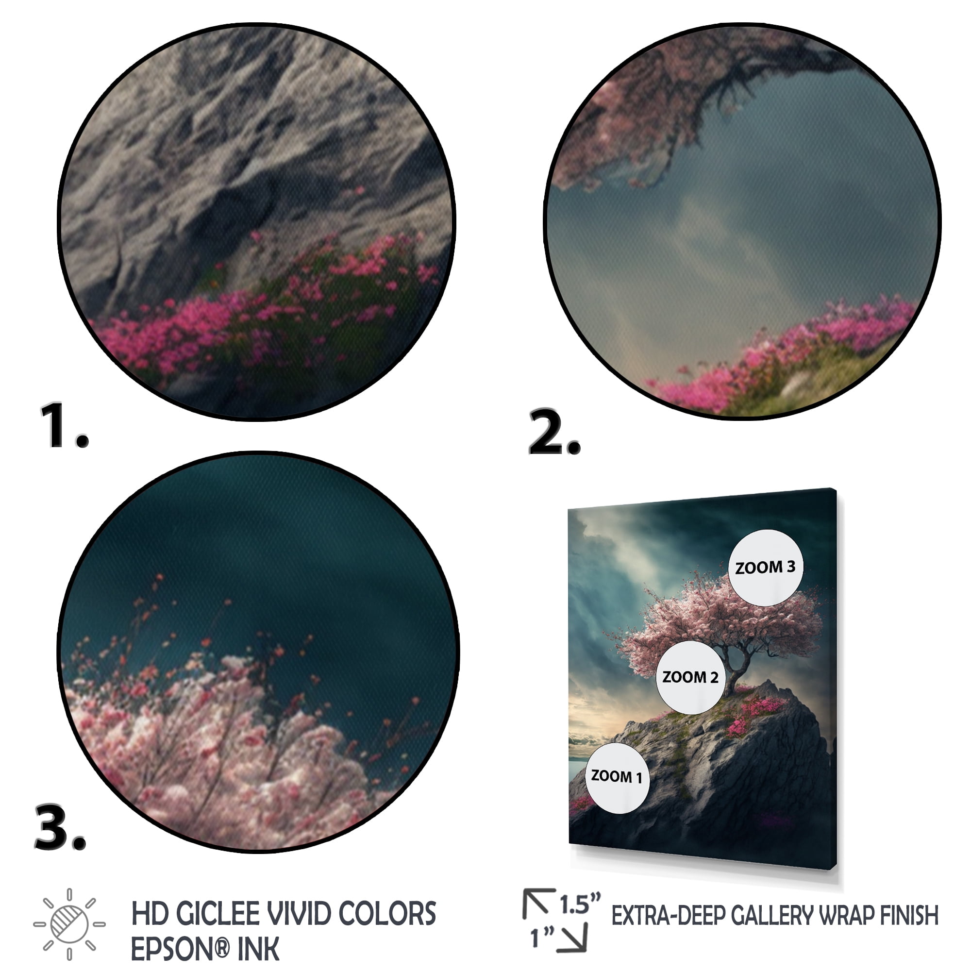 Designart Mountain Top Cherry Blossom I Canvas Wall Art