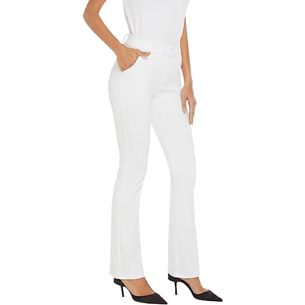Gibobby pantalones senderismo mujer Pantalones de traje ajustados de talle, pantalones largos de mujer, pantalones formales elásticos ligeramente (Blanco, S)