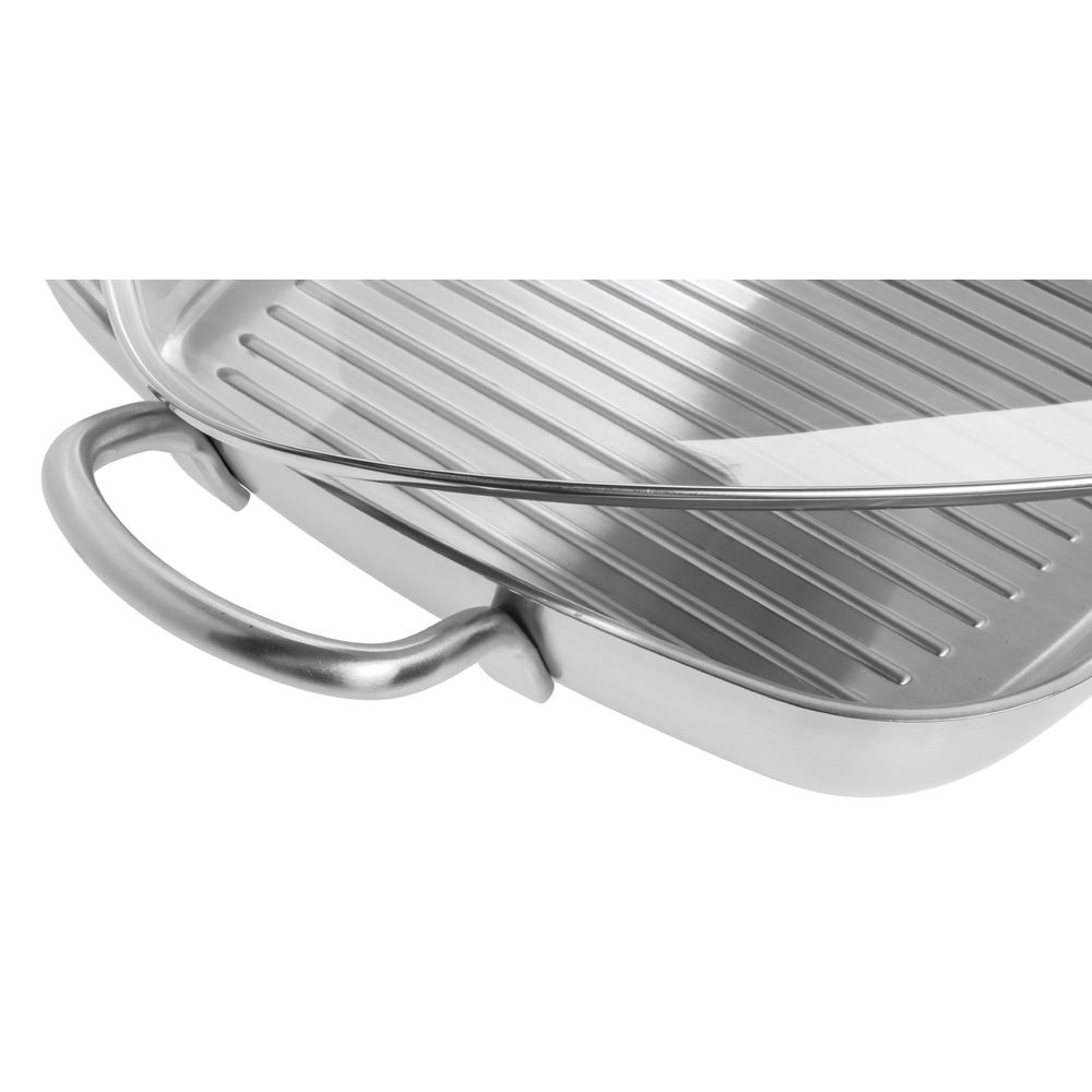 HUBERT Single-Ply Square Satin Stainless Steel Pan with Glass Lid - 11"L x 11"W x 2 2/5"H - image 4 of 7