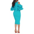 thumbnail image 2 of Color sólido volantes mangas fuera del hombro cuello en V elegante sexy fiesta vestido de noche vestido midi vestido delgado Ormromra WRMH-225-12, 2 of 6