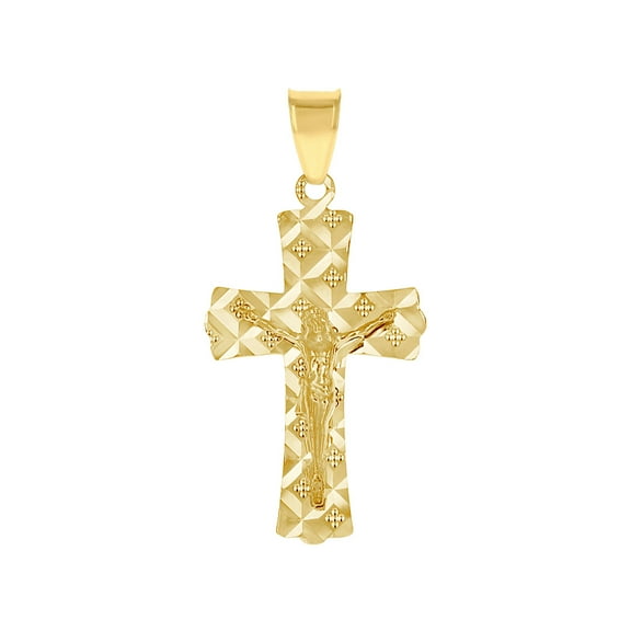 10k Yellow Gold Unisex Crucifix Cross Religious Pendant Necklace 33.1x15.7mm Wide Pendant for Women