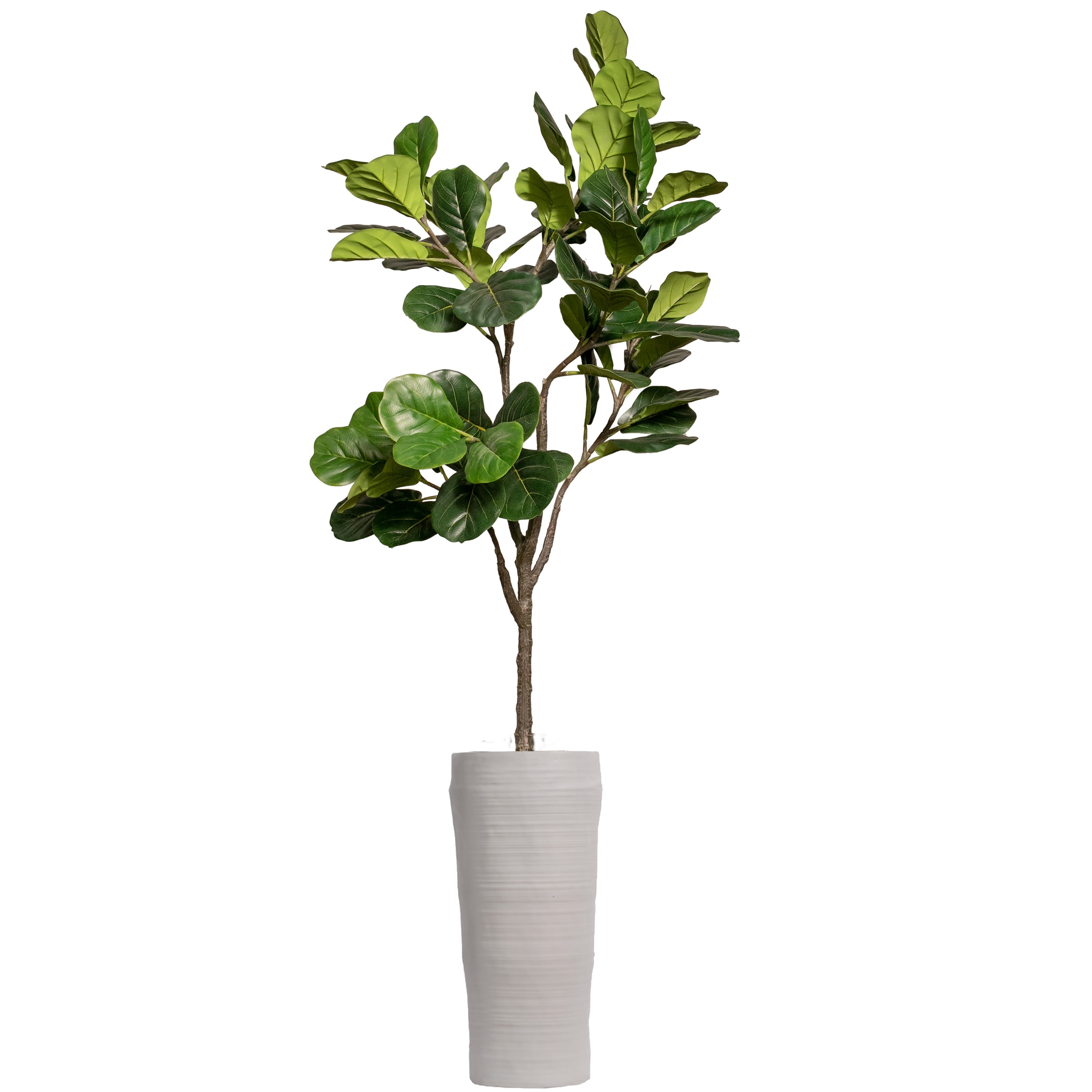 Tall Green Faux Fiddle Leaf Fig Tree in White Fiberstone Planter