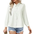 thumbnail image 2 of Gubotare Womens Casual Long Sleeve Loose Fit Button Down Shirt Collared Work Blouse Tops (White,L), 2 of 5