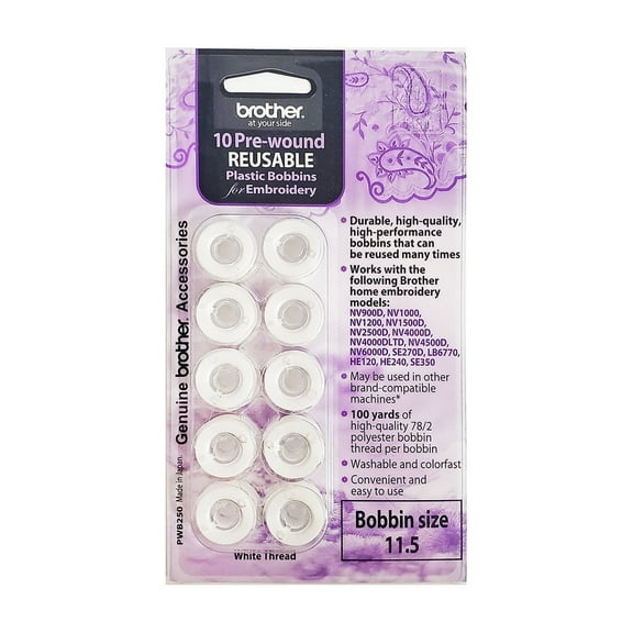 Brother Pre-Wound Embroidery Bobbins White 10/Pack (PWB250)