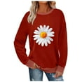 thumbnail image 3 of UTSJKR Color Block Sweatshirts for Women Daisy Printed Loose Crewneck Pullovers Long Sleeve Cute Graphic Tees Casual Tunic Blouse Red L, 3 of 7