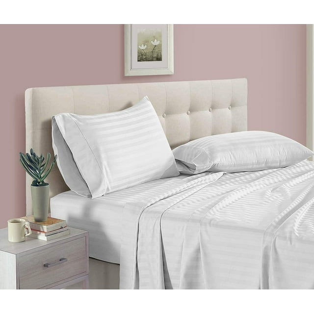 900 Thread Count 100% Egyptian Cotton 4-Piece Bed Sheet Set (1 Flat, 1 Fitted Sheet, 2 Pillow Covers) 30 Inches Deep Pocket Size Stripe Pattern