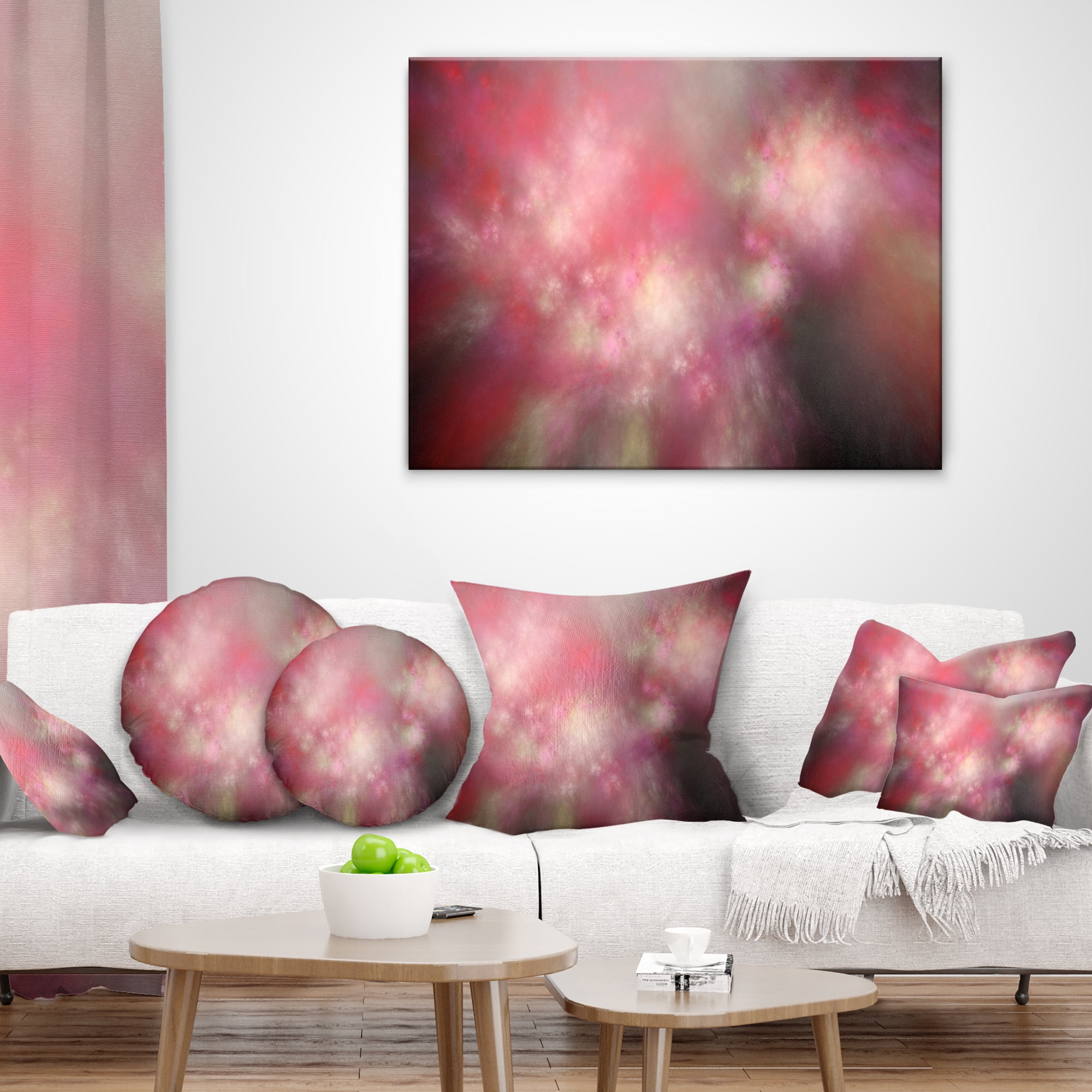 Designart Red Blur Sky with Stars - Abstract Throw Pillow - 18x18