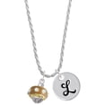 thumbnail image 1 of Delight Jewelry Goldtone Tan with Crystals Spinner Silvertone Script Initial Disc - L - Charm Necklace, 20"+3", 1 of 4