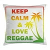 Rasta Throw Pillow Cushion Cover, Keep Calm and Love Reggae Quote in Ombre Rainbow Colors Music Themed, Decorative Square Accent Pillow Case, 16 X 16 Inches, Light Green Red and Yellow, by Ambesonne