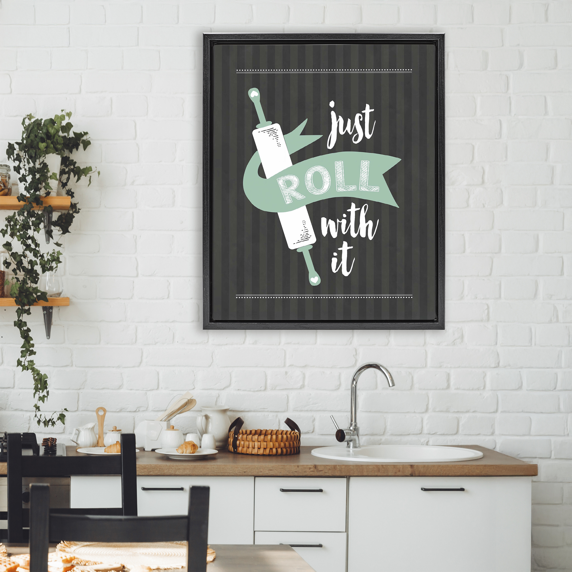 Roll With It Black & Green Black Framed Floater Canvas Wall Art, design by Lettered and Lined