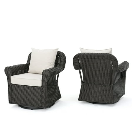 Admiral Outdoor Dark Brown Wicker Swivel Rocking Chair With Cushions Set Of 2 Beige