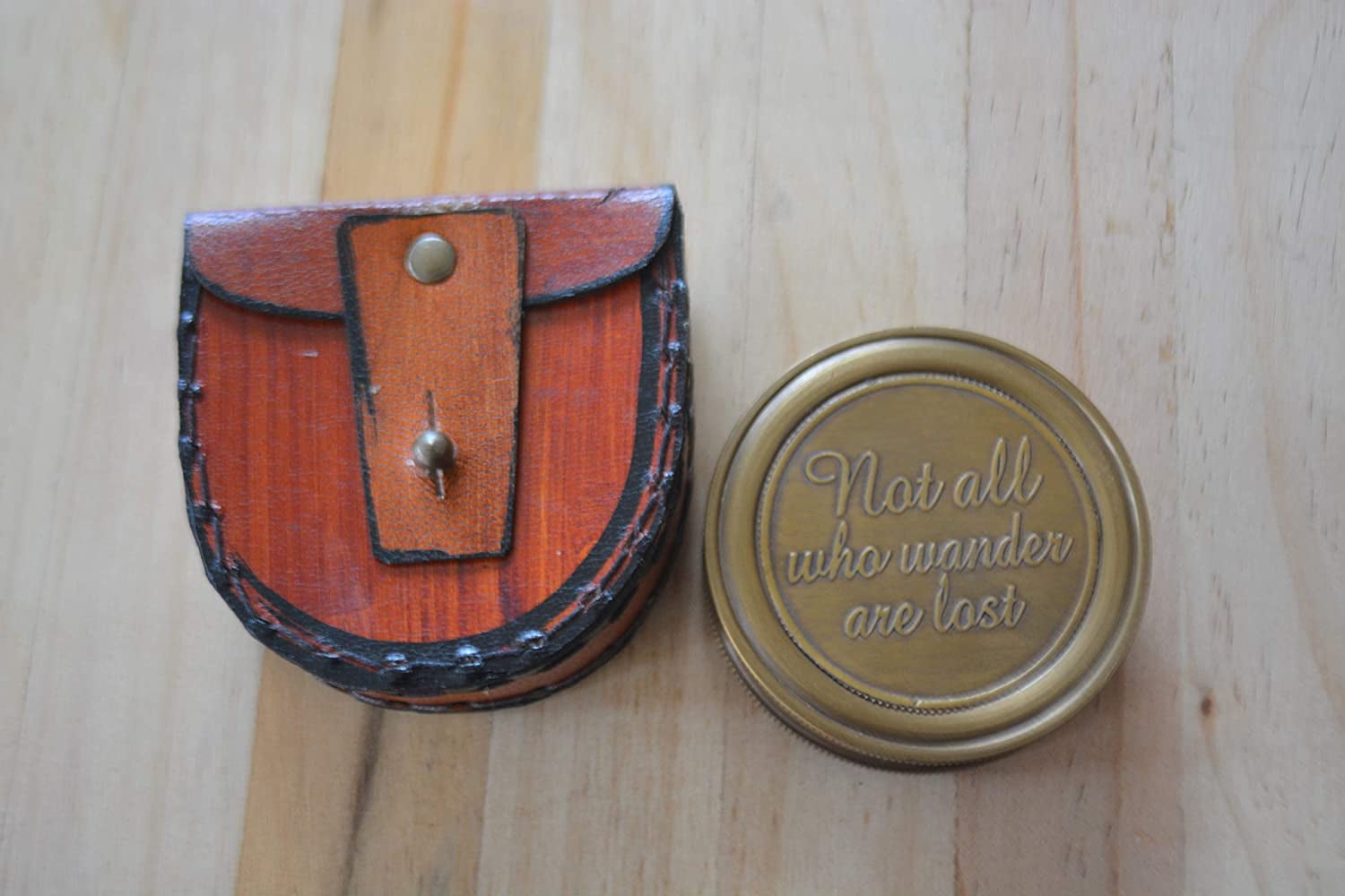 Nautical India Robert Frost 2.5" Poem Compass with Handmade Brown Leather Case